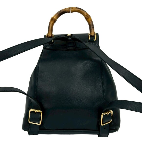 GUCCI (Old Gucci) Vintage Bamboo Leather Backpack Mini Navy Blue ni3-1 - Picture 3 of 10